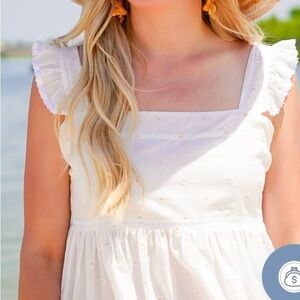 Dondolo White Ruffle Top with Yellow Daisies Size Small